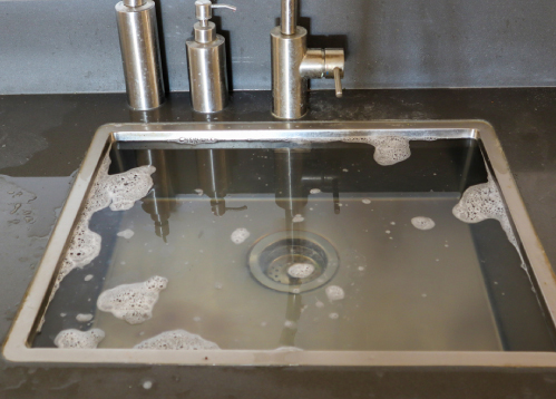 Water filled in blocked sink